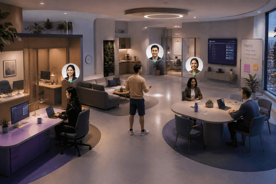 Vue d'ensemble des collègues présents dans l'espace Zovelio